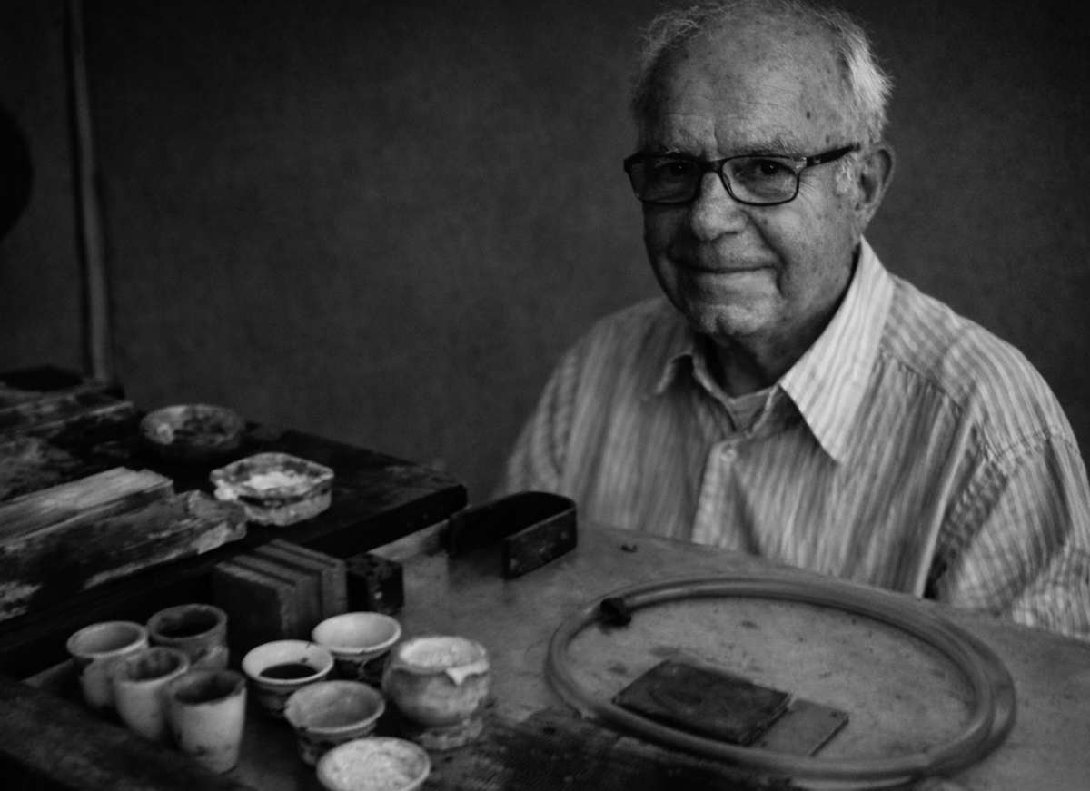 Nabil Mouzannar's father at a jewelry workbench in Beirut, third-generation Lebanese goldsmith